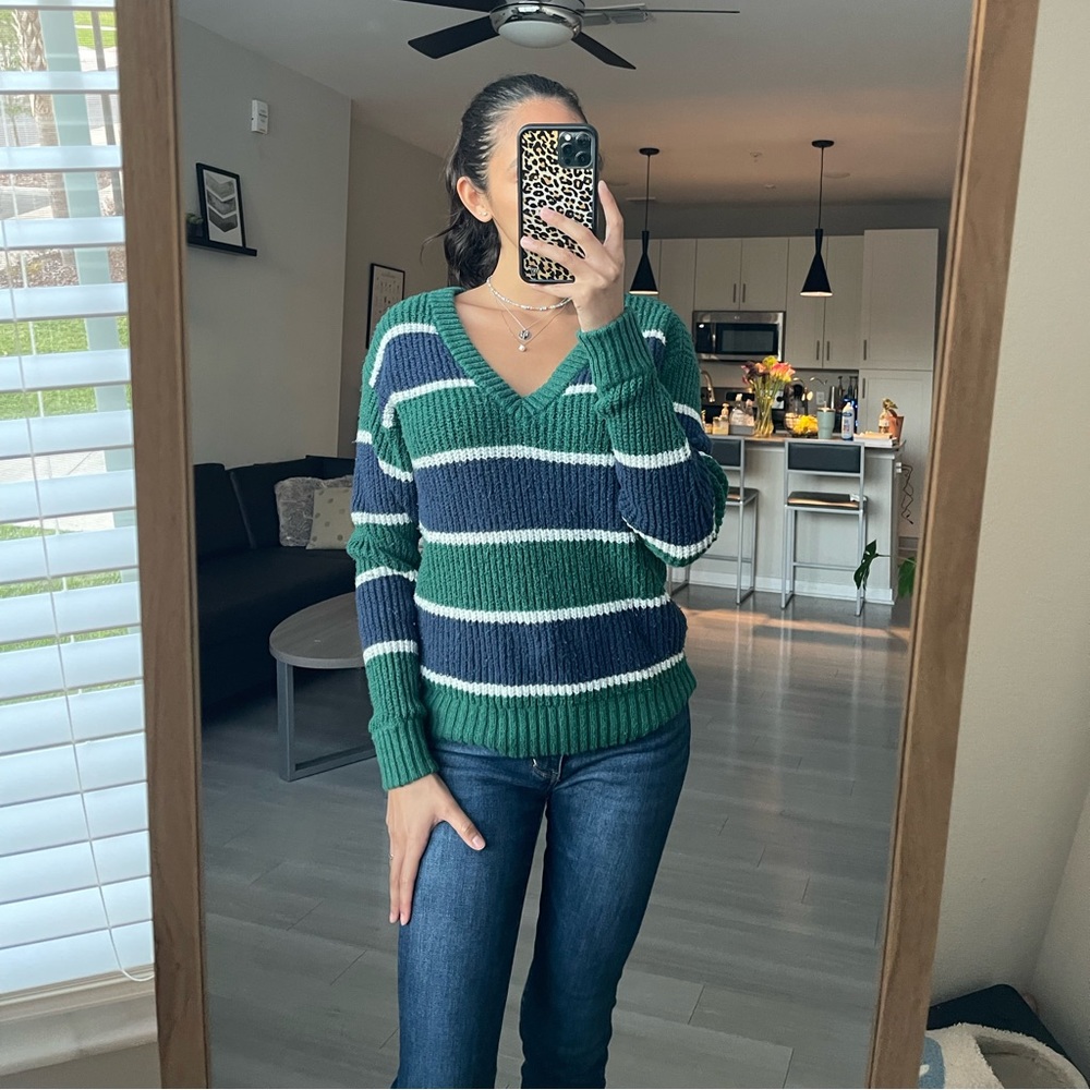Green American Eagle Stripped Sweater